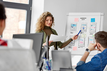 Image showing creative woman showing user interface at office