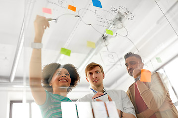 Image showing happy creative team at office glass board