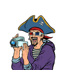 Image showing pirate shoots and watches adventure movies