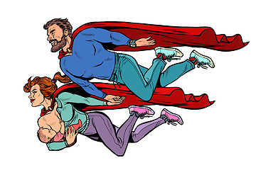 Image showing a family of superheroes. dad mom and baby