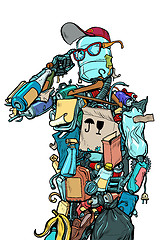 Image showing The character garbage man. Landfills dump ecology and pollution concept