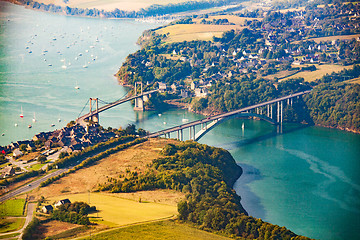 Image showing Aerial view over the Rance river and bridges