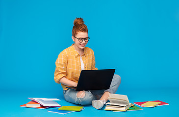 Image showing red haired teenage student girl with laptop