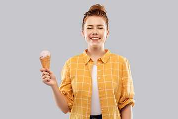 Image showing happy red haired teenage girl with ice cream cone