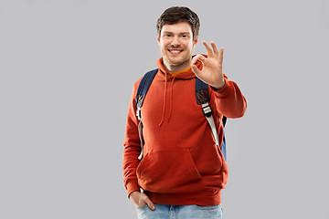 Image showing young man or student with school bag or backpack