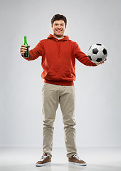 Image showing man or football fan with soccer ball and beer