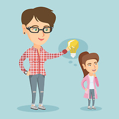 Image showing Business woman giving idea bulb to her partner.