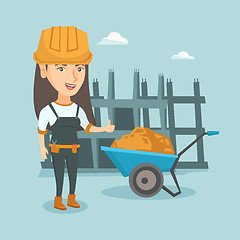 Image showing Young caucasian female builder giving thumb up.