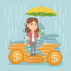 Image showing Caucasian business insurance agent with umbrella.