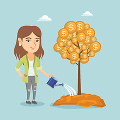 Image showing Caucasian businesswoman watering money tree.