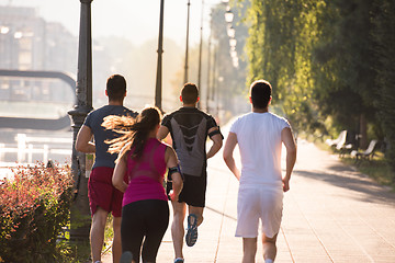 Image showing group of young people jogging in the city