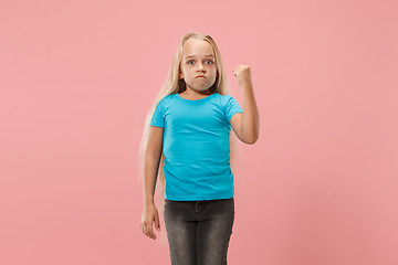 Image showing Portrait of angry teen girl on a studio background