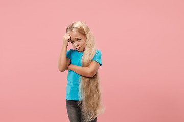 Image showing Young serious thoughtful sad teen girl