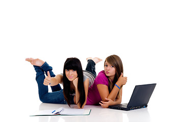 Image showing Teenager girls studying 