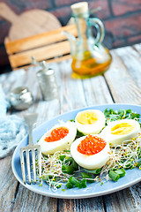 Image showing eggs with red salmon caviar