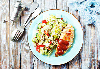 Image showing fried chicken breast and salad