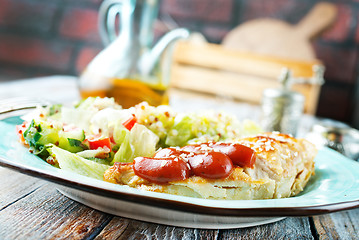 Image showing fried chicken breast and salad