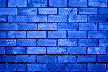 Image showing Background of brick wall pattern texture. Blue toned.