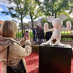 Image showing Tourist woman is taking picture in Moco Museum, Amsterdam