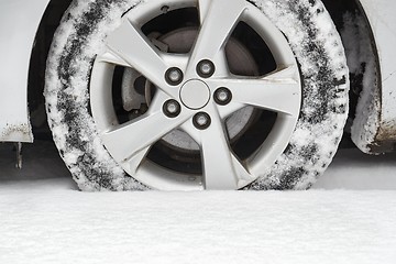 Image showing Car tyre in snow