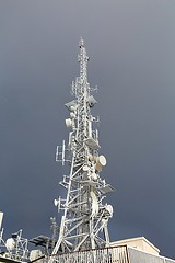 Image showing Transmitter tower frozen in winter frost