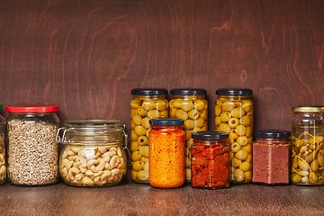 Image showing Food stock on the pantry shelf