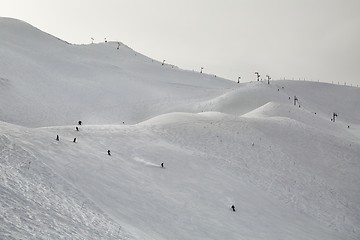 Image showing Skiing slopes, snowy Alpine landscape