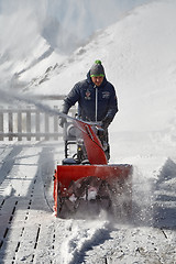 Image showing High mountain ski resort plowing snow