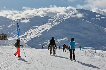 Image showing Skiing slopes with skiers