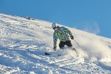 Image showing Skiing in fresh powder snow