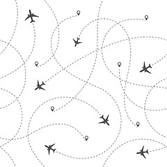 Image showing Seamless Pattern Airplanes Routes