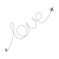 Image showing Airplane Route with Dotted Word Love