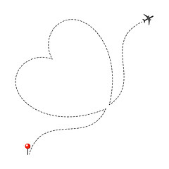 Image showing Dotted Heart Airplane Route