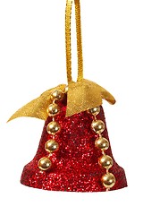 Image showing Christmas decoration, red bell on white