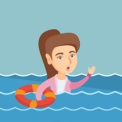 Image showing Young business woman sinking and asking for help.