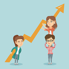 Image showing Three young business women holding growth graph.