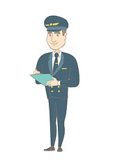 Image showing Caucasian steward holding clipboard with documents