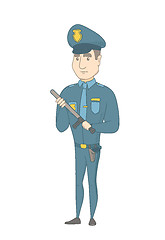 Image showing Young serious caucasian policeman with baton.