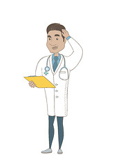 Image showing Young hispanic doctor scratching his head.