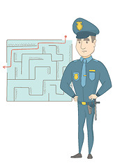 Image showing Policeman looking at labyrinth with solution.