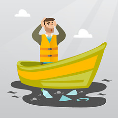 Image showing Man floating in a boat in polluted water.