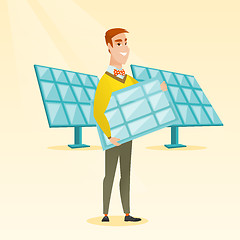 Image showing Man holding solar panel vector illustration.