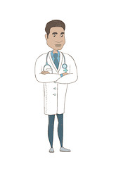 Image showing Young hispanic confident doctor with folded arms.