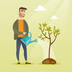 Image showing Man watering tree vector illustration.