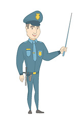 Image showing Young caucasian policeman holding a pointer stick.