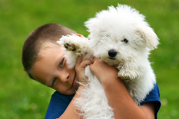 Image showing Boy and Puppy