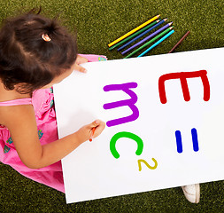 Image showing Girl Writing formula Shows Kids Learning