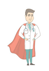 Image showing Young caucasian doctor dressed as a superhero.