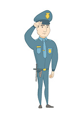Image showing Young caucasian police officer saluting.