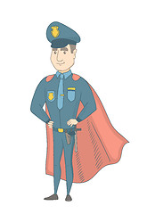 Image showing Caucasian policeman wearing a red superhero cloak.